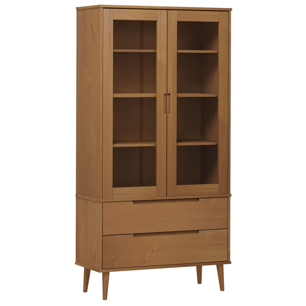 Vitrine Cabinet MOLDE Brown 90x35x175 cm Solid Wood Pine