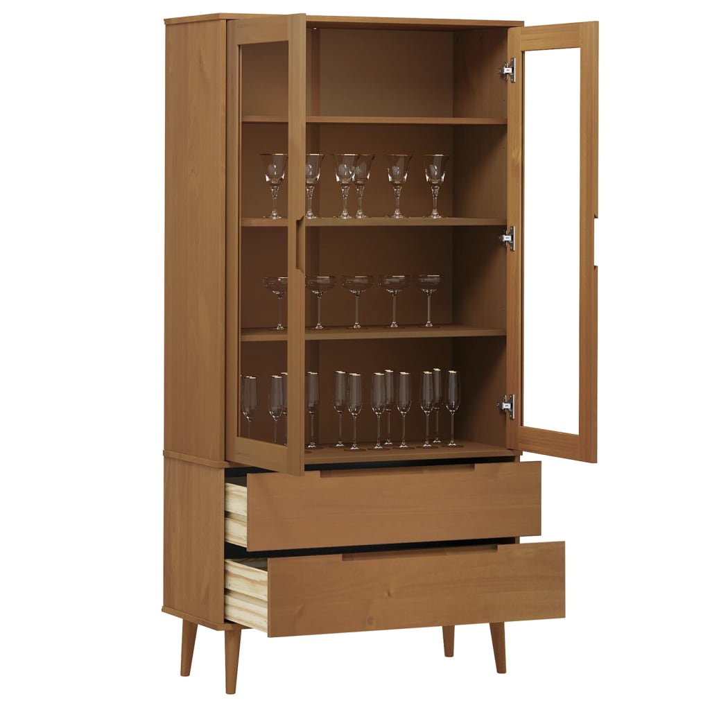 Vitrine Cabinet MOLDE Brown 90x35x175 cm Solid Wood Pine