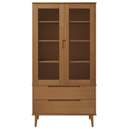 Vitrine Cabinet MOLDE Brown 90x35x175 cm Solid Wood Pine