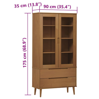 Vitrine Cabinet MOLDE Brown 90x35x175 cm Solid Wood Pine