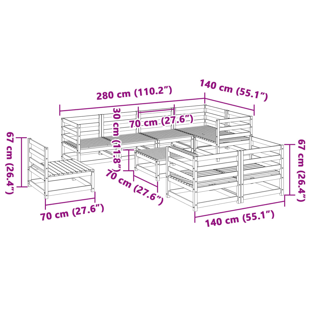 9 Piece Garden Sofa Set Solid Wood Douglas Fir