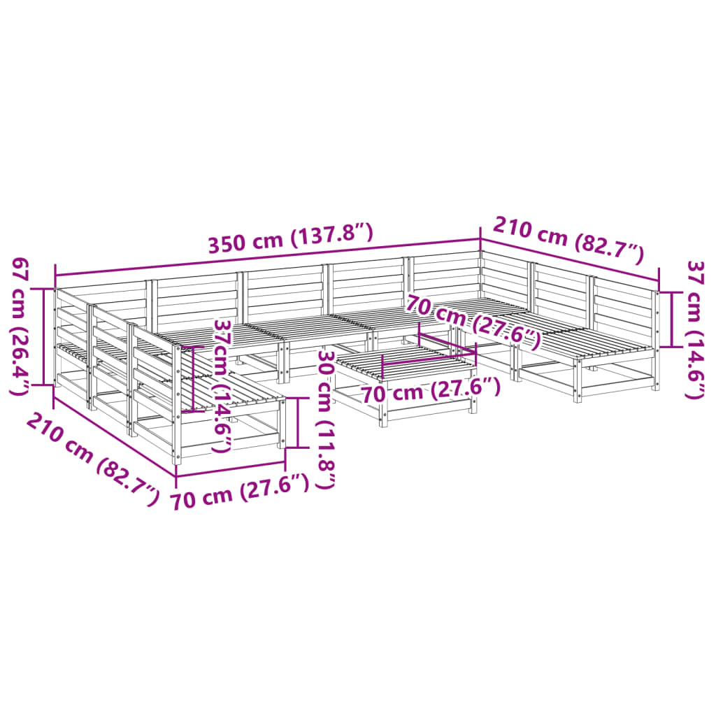 10 Piece Garden Sofa Set Impregnated Wood Pine