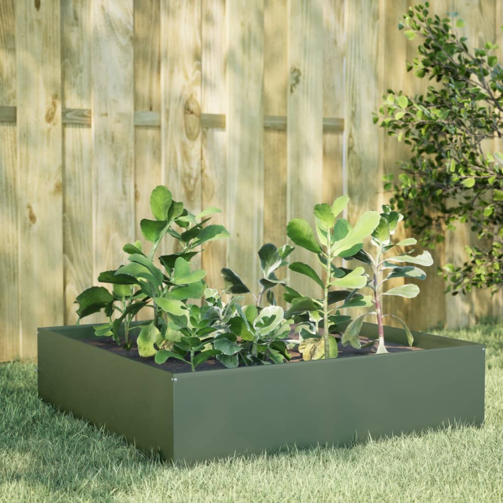 Garden Raised Bed Olive green 100x100x25 cm Steel