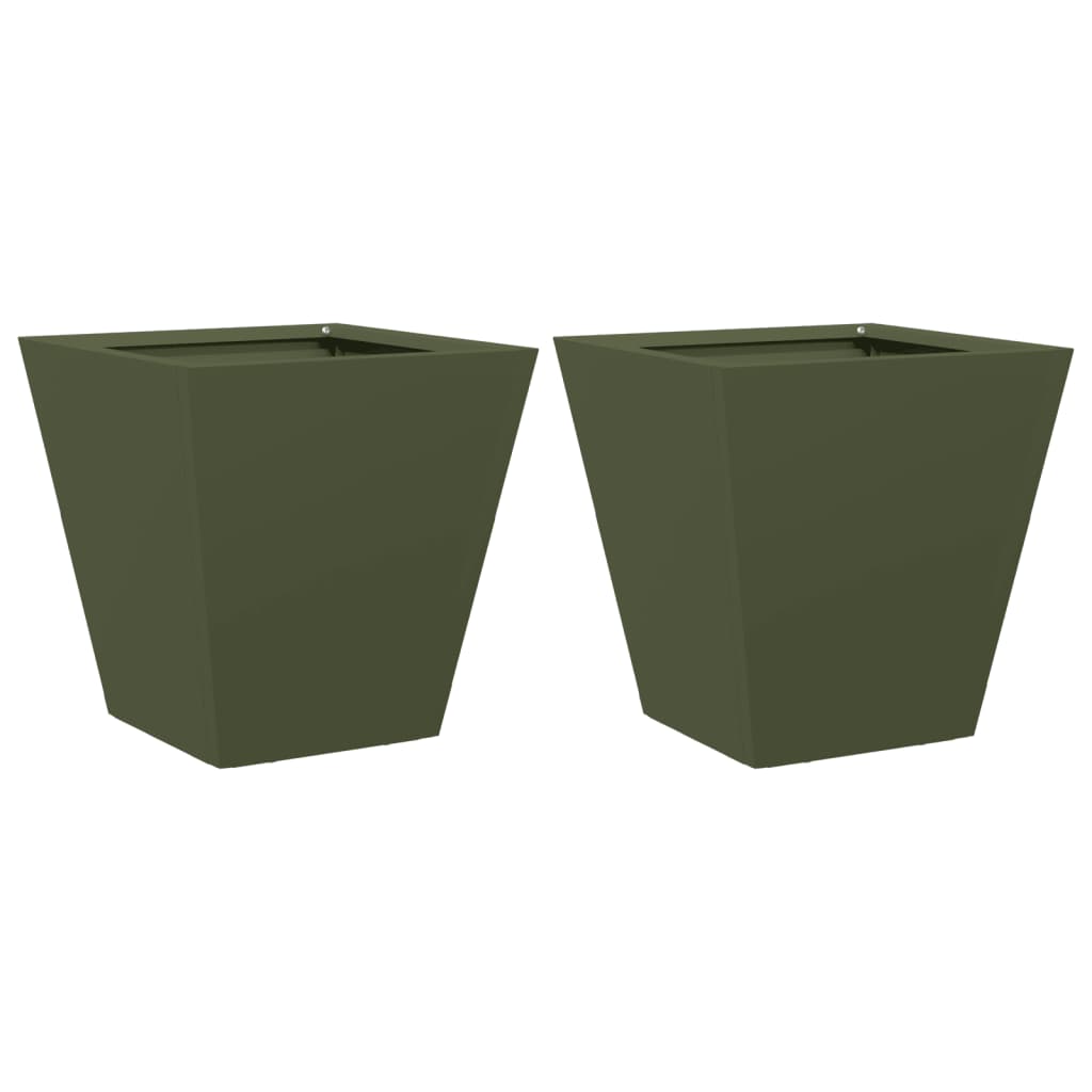 Garden Planters Olive Green 2 pcs 30x30x30 cm Steel