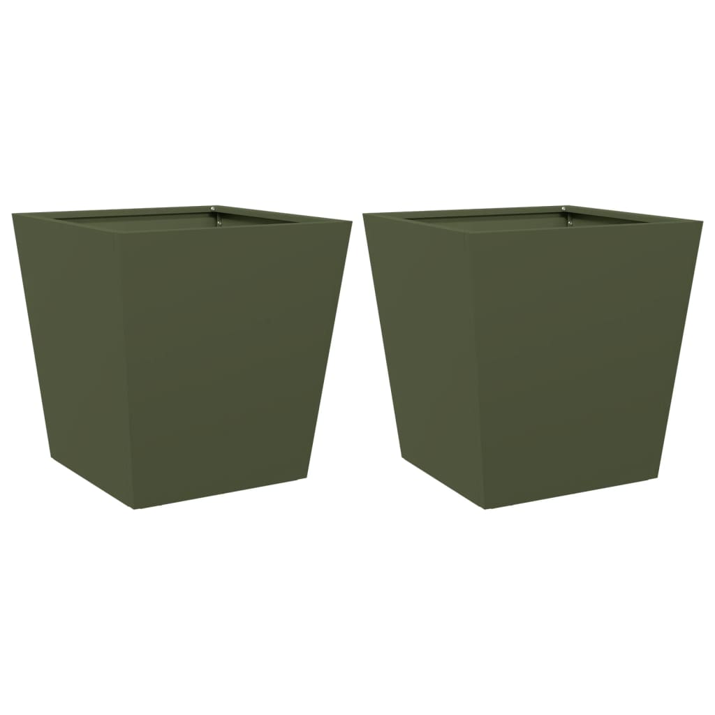 Garden Planters Olive Green 2 pcs 40x40x40 cm Steel