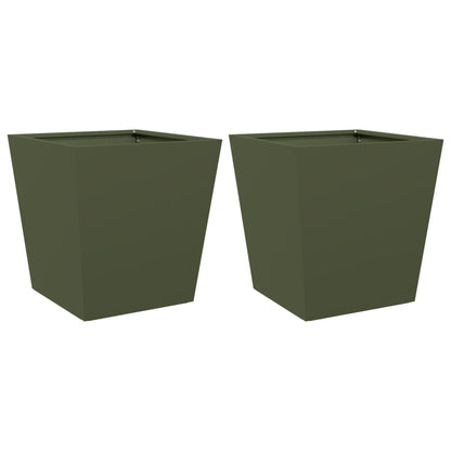 Garden Planters Olive Green 2 pcs 40x40x40 cm Steel