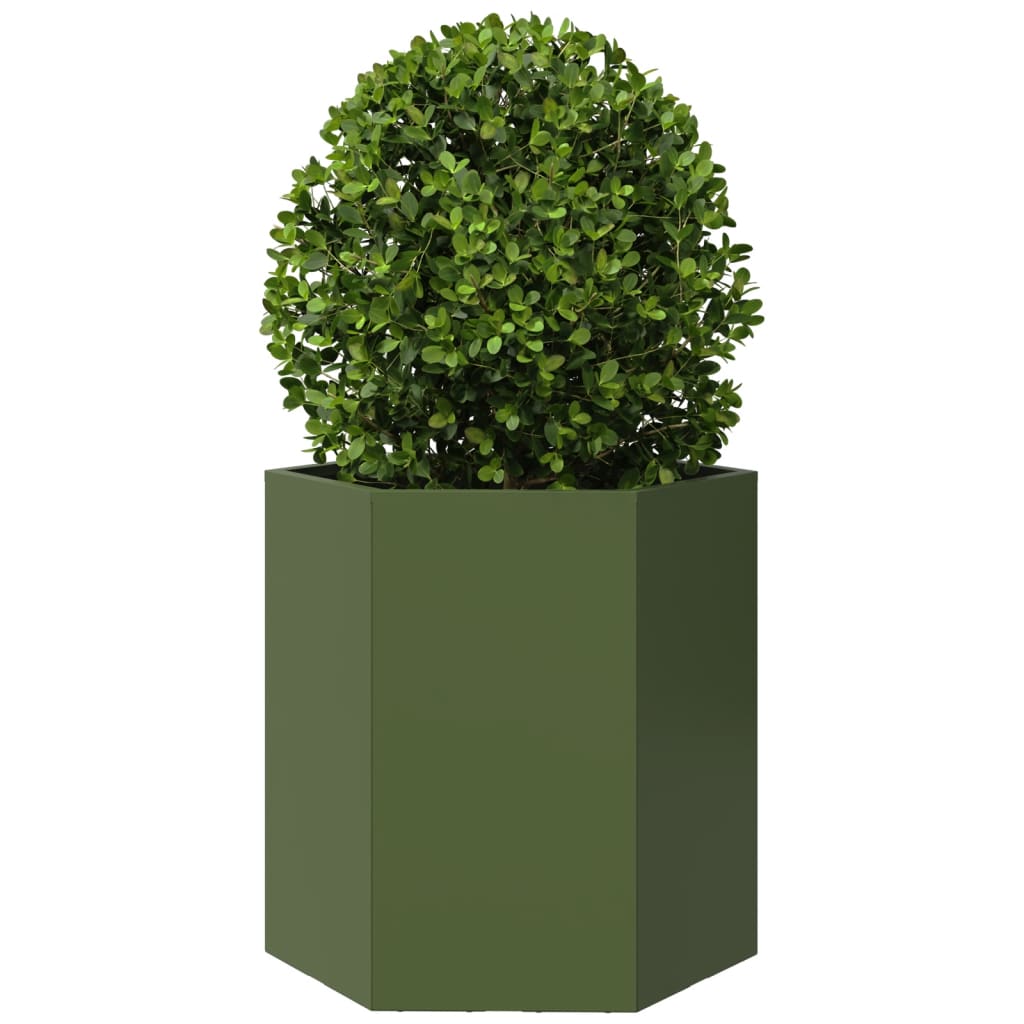 Garden Planter Olive Green Hexagon 46x40x45 cm Steel