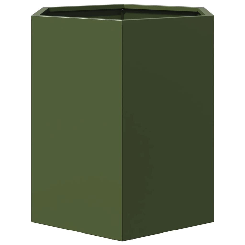 Garden Planter Olive Green Hexagon 46x40x45 cm Steel