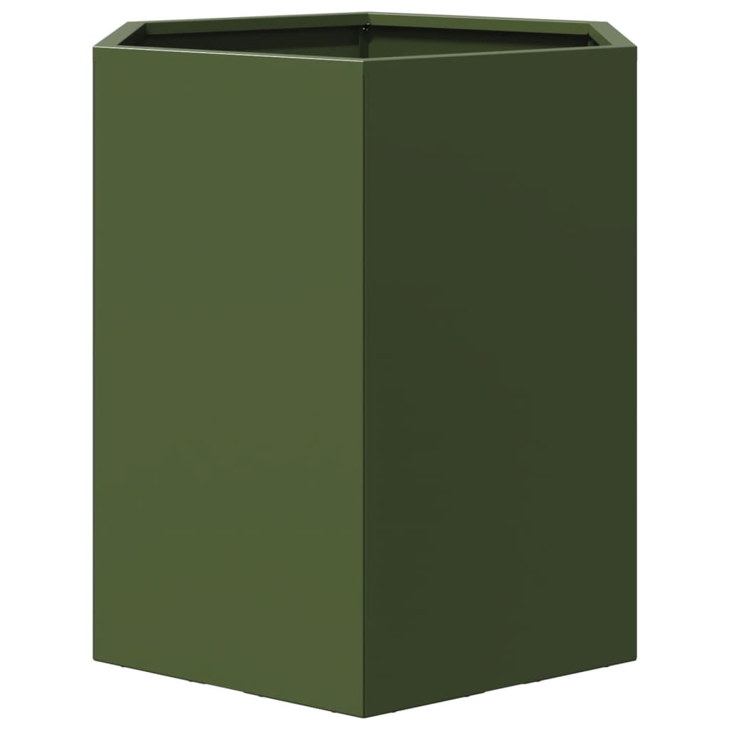 Garden Planter Olive Green Hexagon 46x40x45 cm Steel