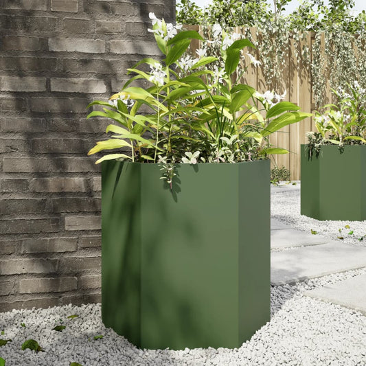 Garden Planter Olive Green Hexagon 46x40x45 cm Steel