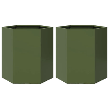 Garden Planter 2 pcs Olive Green Hexagon 46x40x45 cm Steel