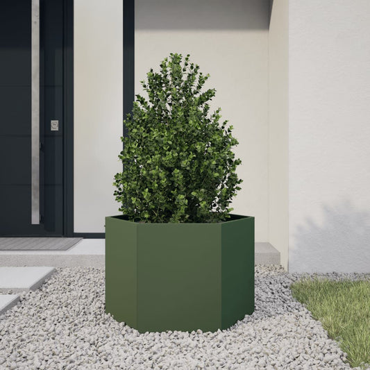 Garden Planter Olive Green Hexagon 69x60x45 cm Steel