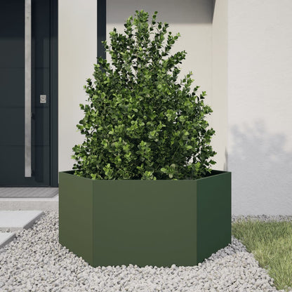 Garden Planter Olive Green Hexagon 104x90x45 cm Steel