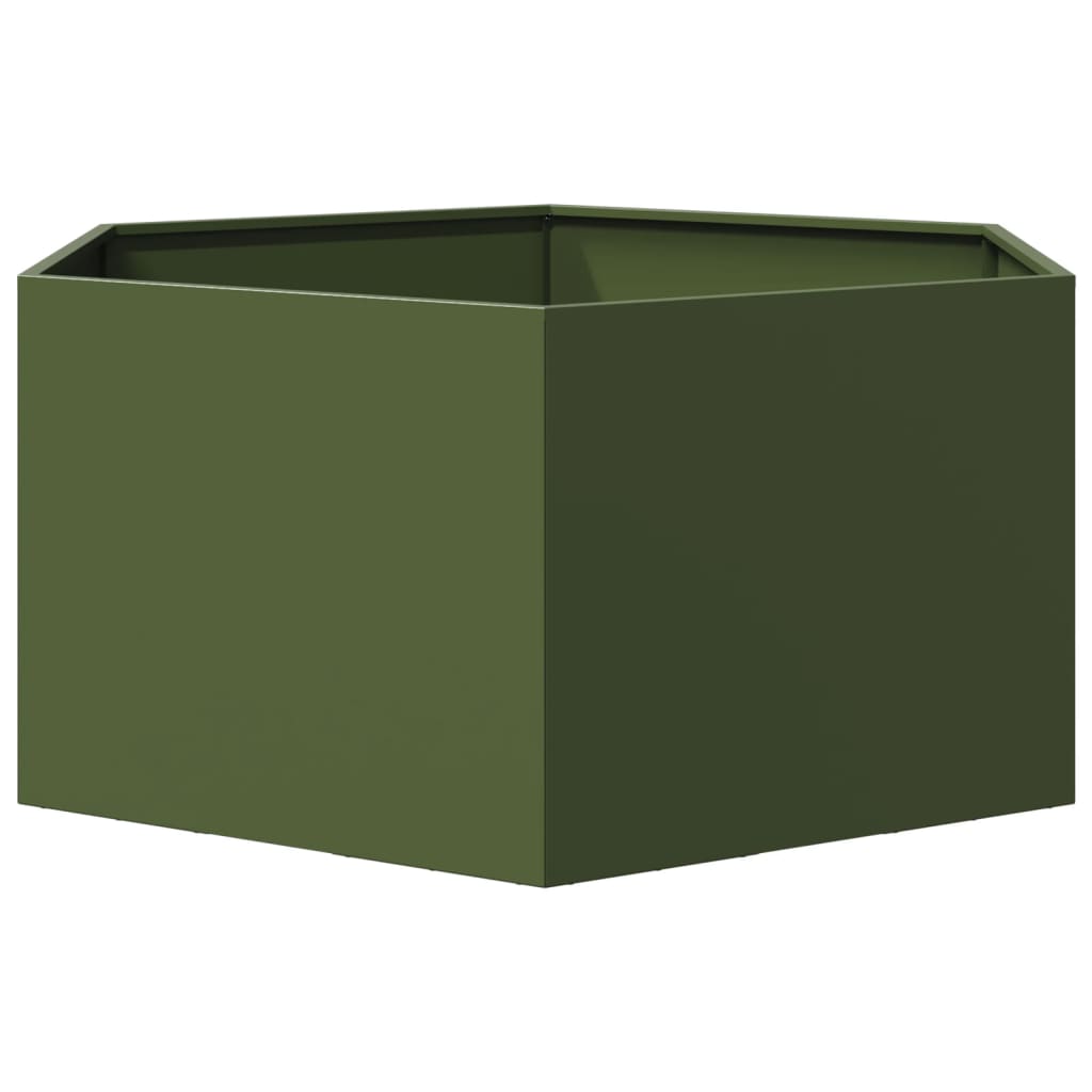 Garden Planter Olive Green Hexagon 104x90x45 cm Steel