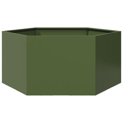 Garden Planter Olive Green Hexagon 104x90x45 cm Steel