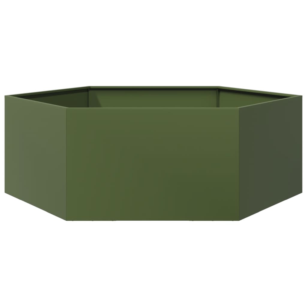 Garden Planter Olive Green Hexagon 138x120x45 cm Steel