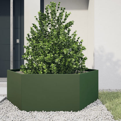 Garden Planter Olive Green Hexagon 138x120x45 cm Steel