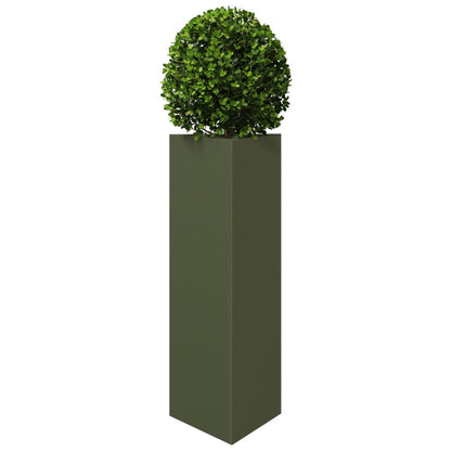 Garden Planter Olive Green Triangular 30x26x75 cm Steel