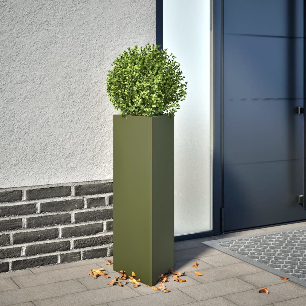 Garden Planters 2 pcs Olive Green Triangular 30x26x75 cm Steel