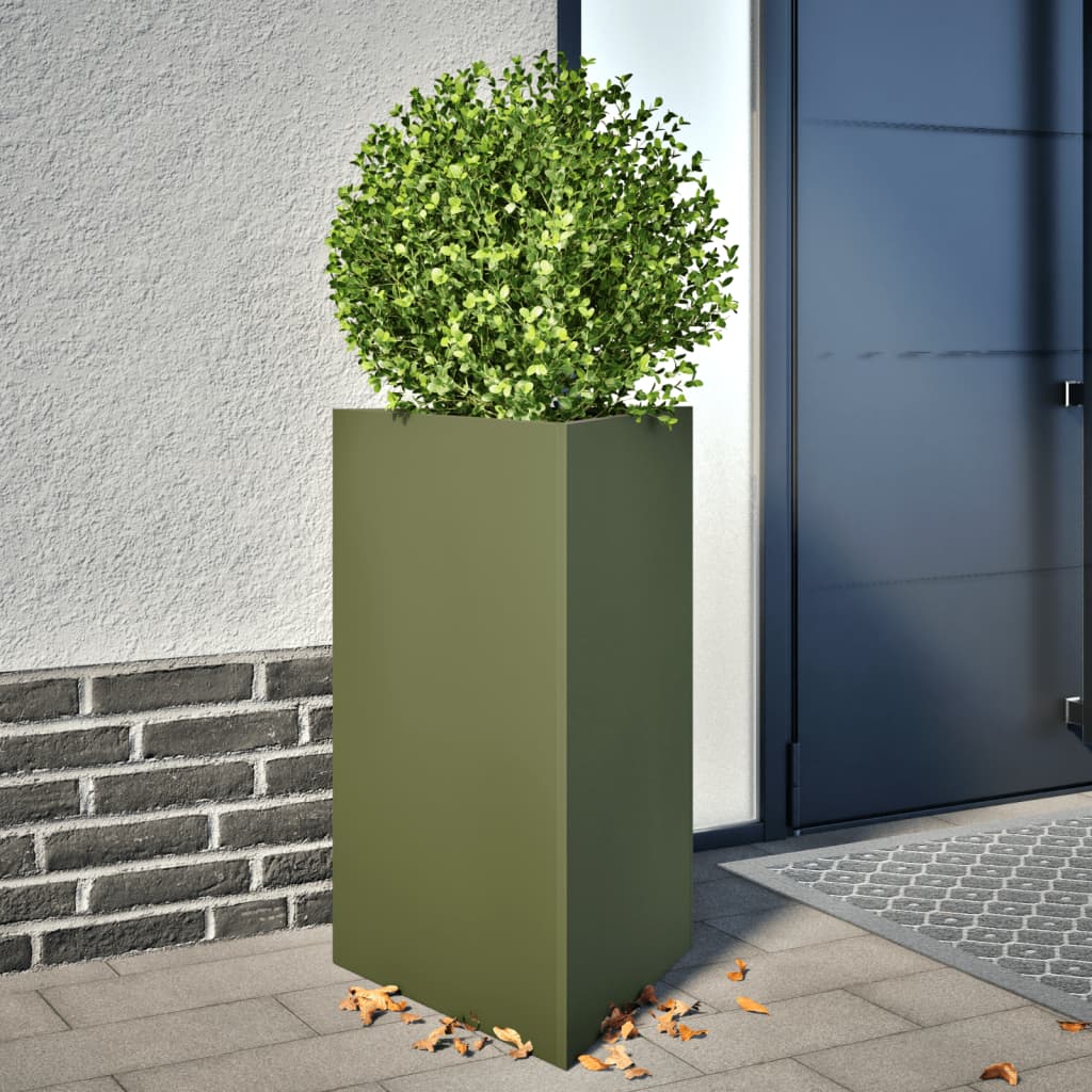 Garden Planters 2 pcs Olive Green Triangular 50x43x75 cm Steel