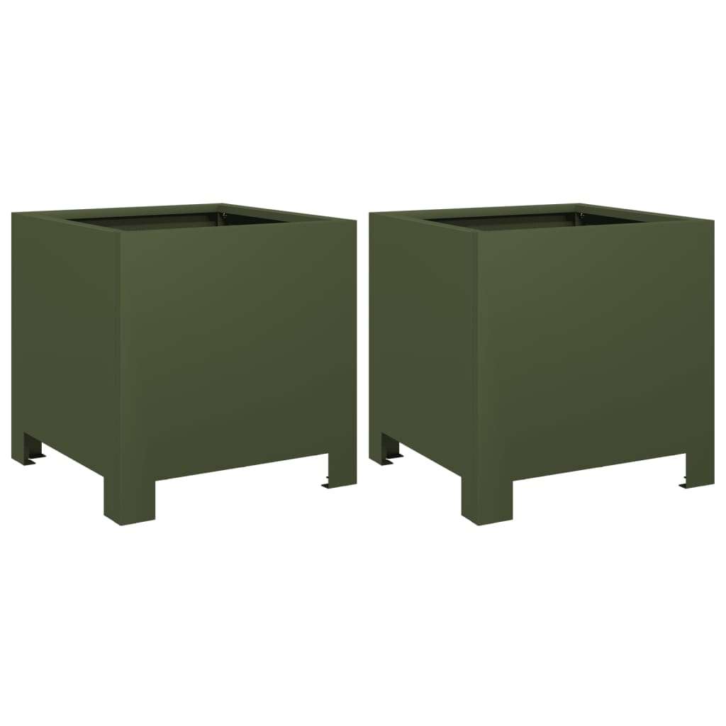 Garden Planters 2 pcs Olive Green 30x30x30 cm Steel