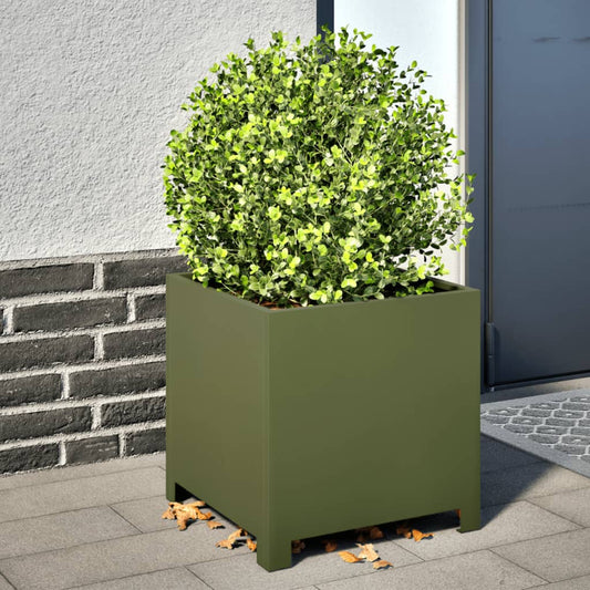 Garden Planter Olive Green 40x40x40 cm Steel