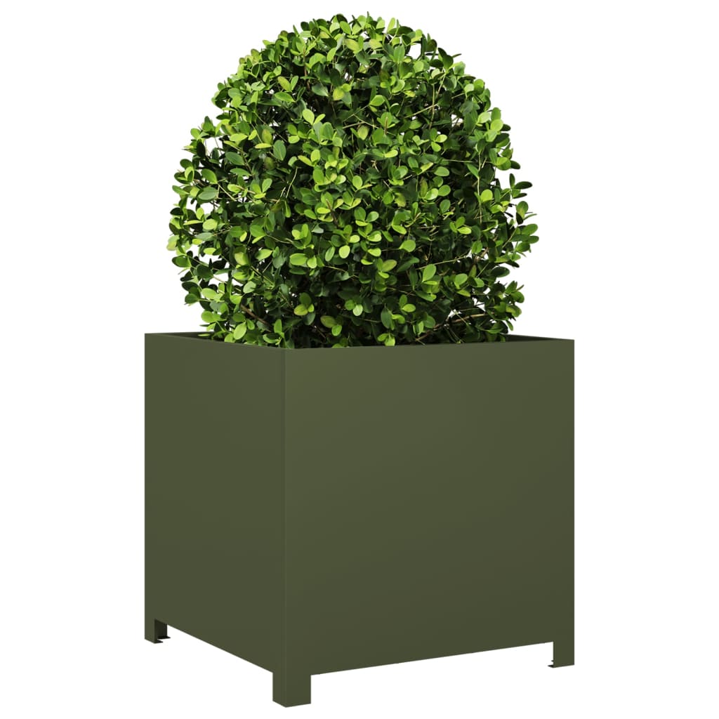 Garden Planter Olive Green 50x50x50 cm Steel