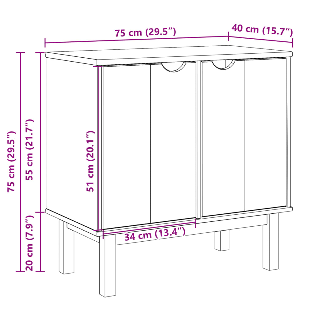 Hallway Cabinet OTTA 75x40x75 cm Solid Wood Pine