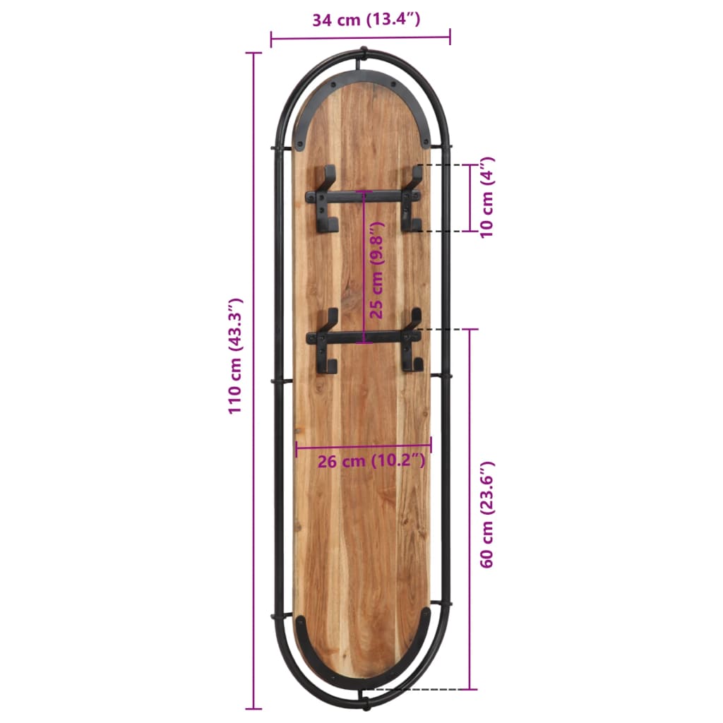 Wall-mounted Coat Racks with 4 Hooks 2 pcs Solid Wood Acacia