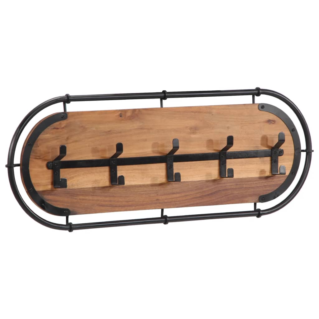 Wall-mounted Coat Rack with 5 Hooks Solid Wood Acacia