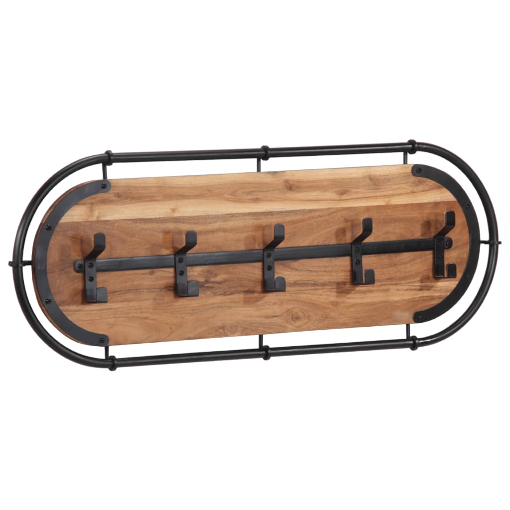 Wall-mounted Coat Rack with 5 Hooks Solid Wood Acacia