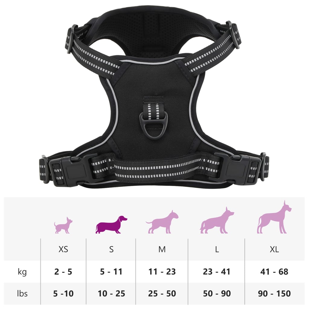 Dog Harness with Reflective Stripes Adjustable Black S