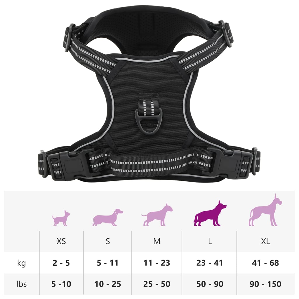 Dog Harness with Reflective Stripes Adjustable Black L