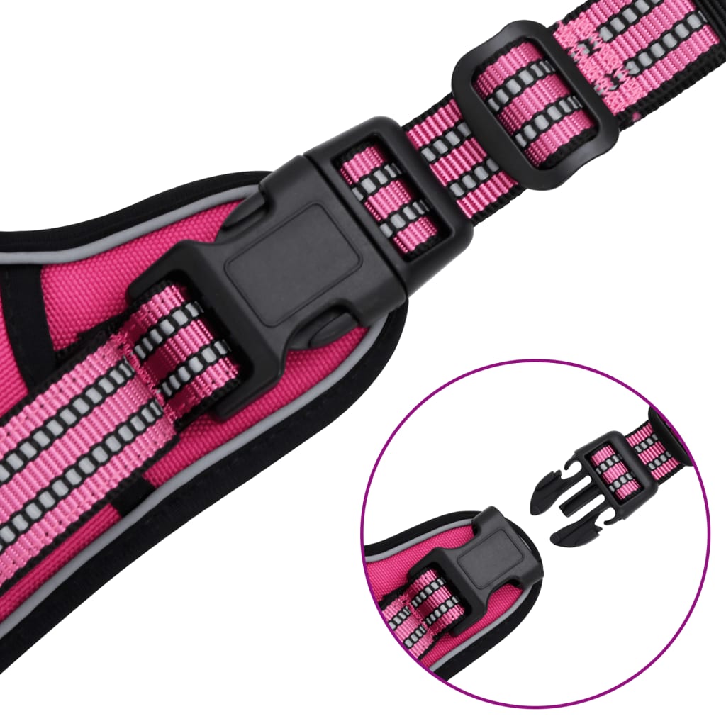 Dog Harness with Reflective Stripes Adjustable Pink L