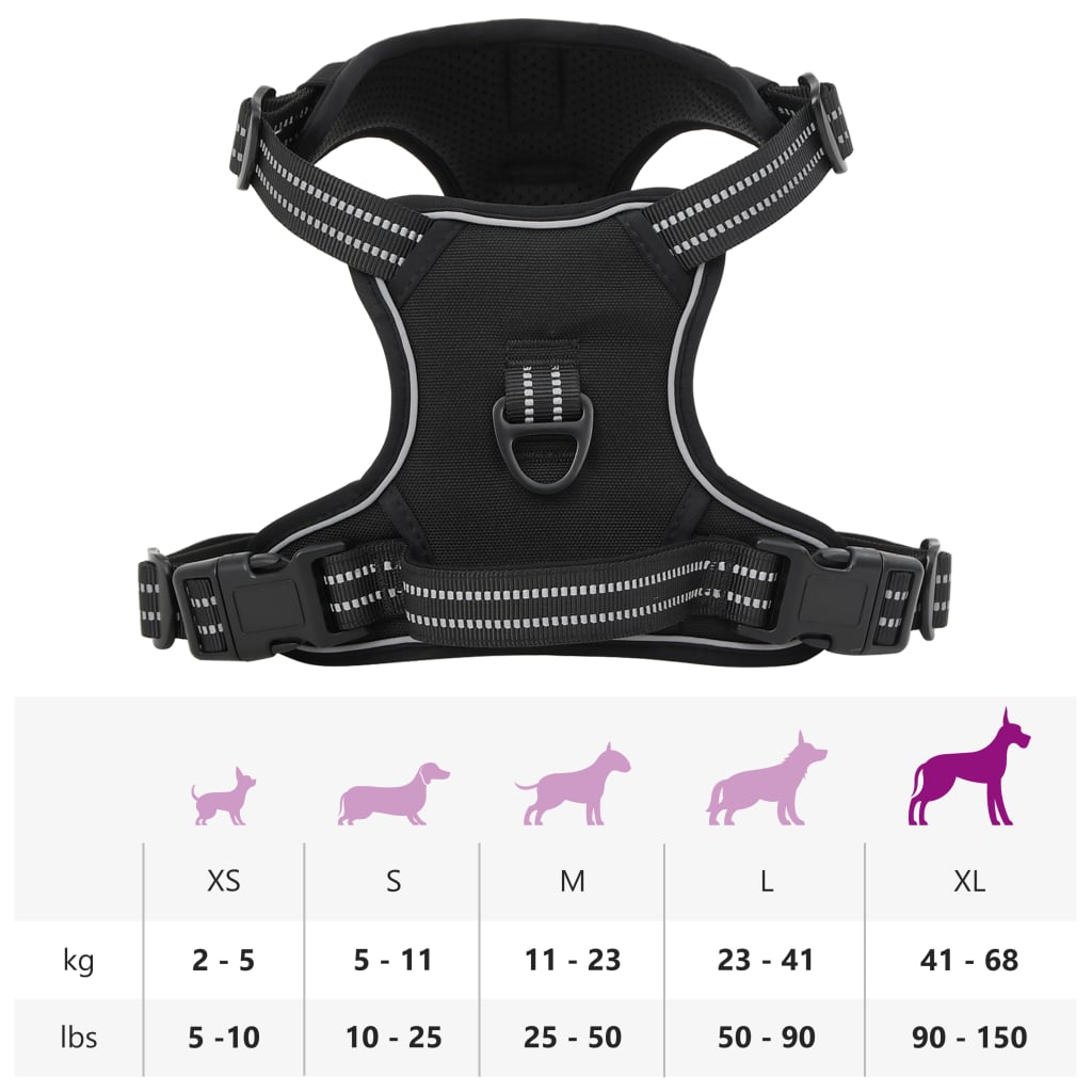 Dog Harness with Reflective Stripes Adjustable Black XL