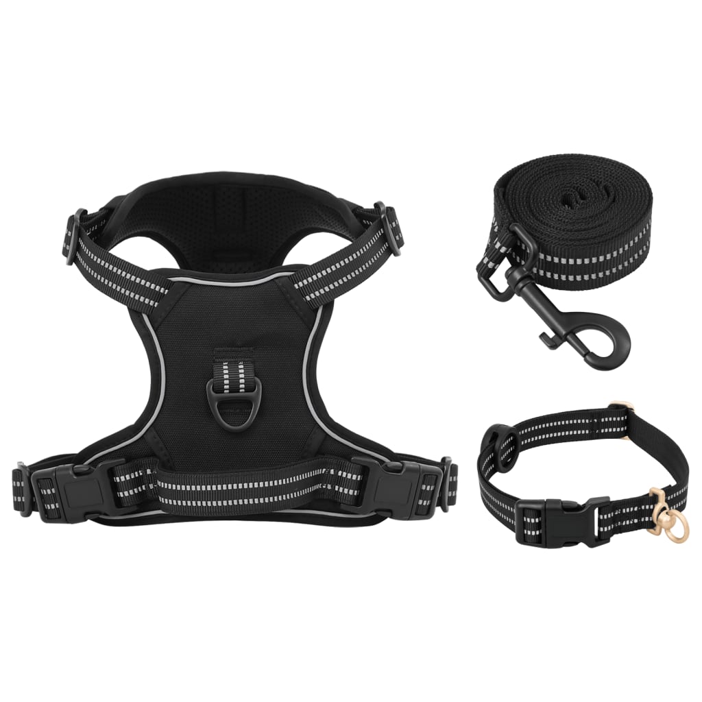 Dog Harness with Lead & Collar Adjustable Black S