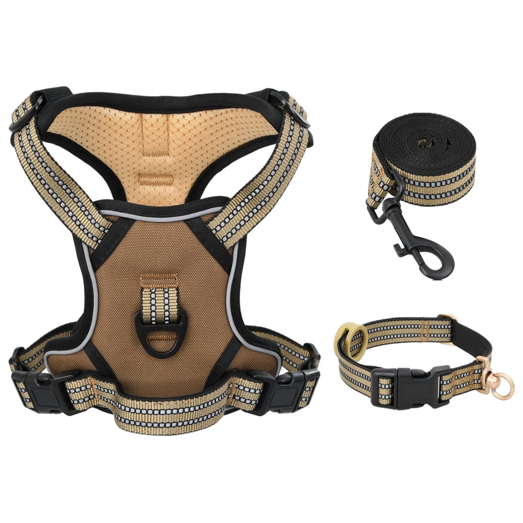 Dog Harness with Lead & Collar Adjustable Brown S