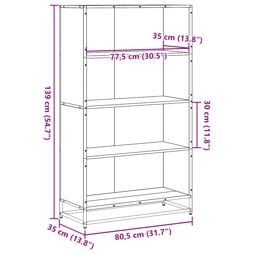 Bookcase Smoked Oak 80.5x35x139 cm Engineered Wood