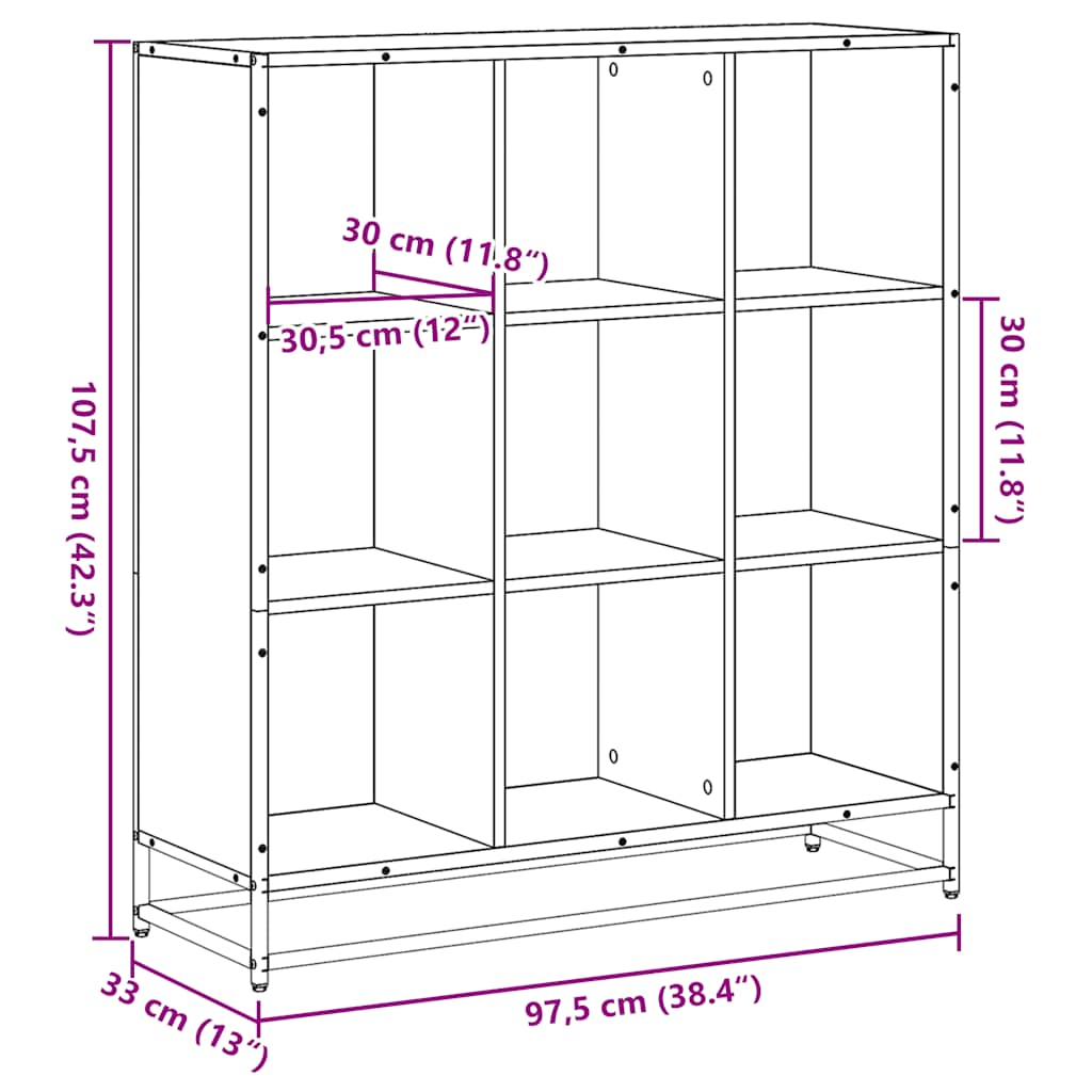 Bookcase Sonoma Oak 97.5x33x107.5 cm Engineered Wood and Metal