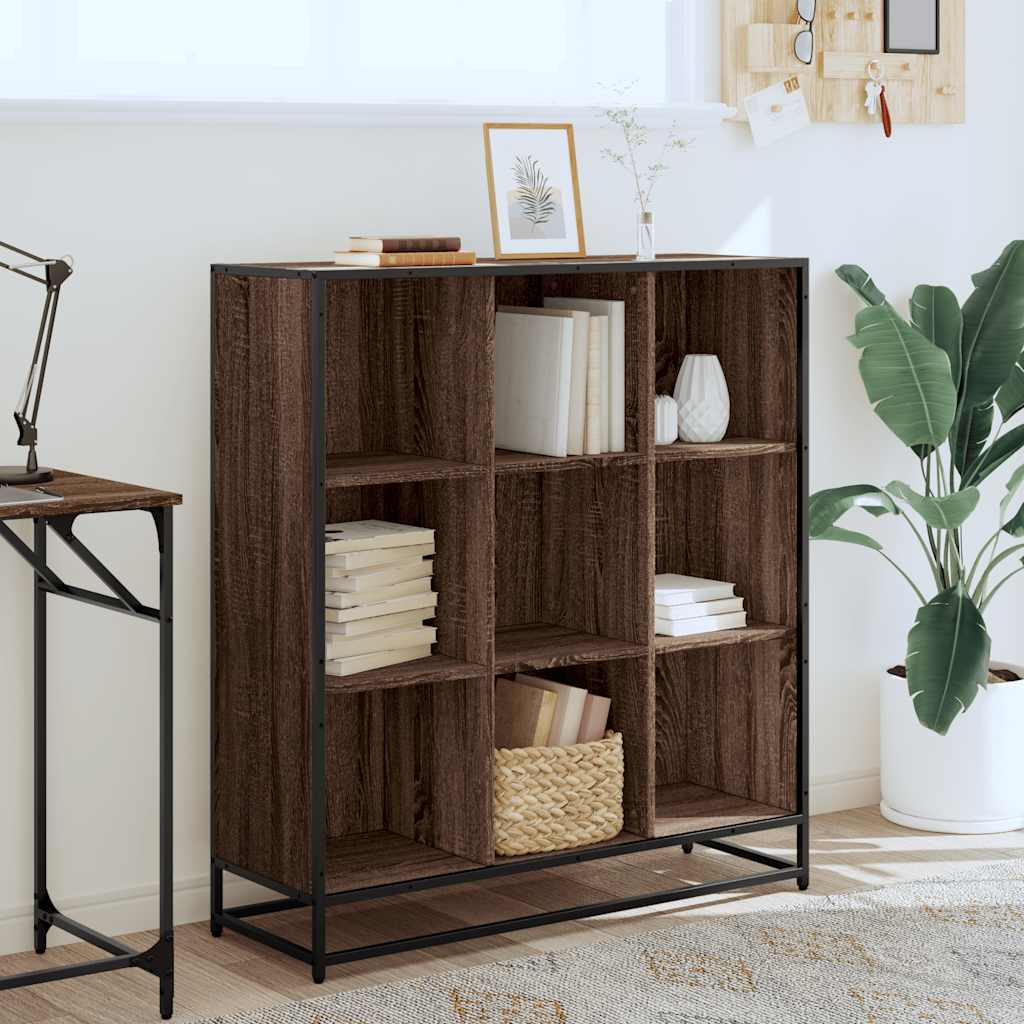 Bookcase Brown Oak 97.5x33x107.5 cm Engineered Wood and Metal