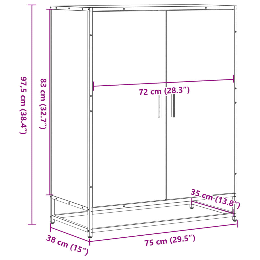 Shoe Cabinet Sonoma Oak 75x38x97.5 cm Engineered Wood and Metal