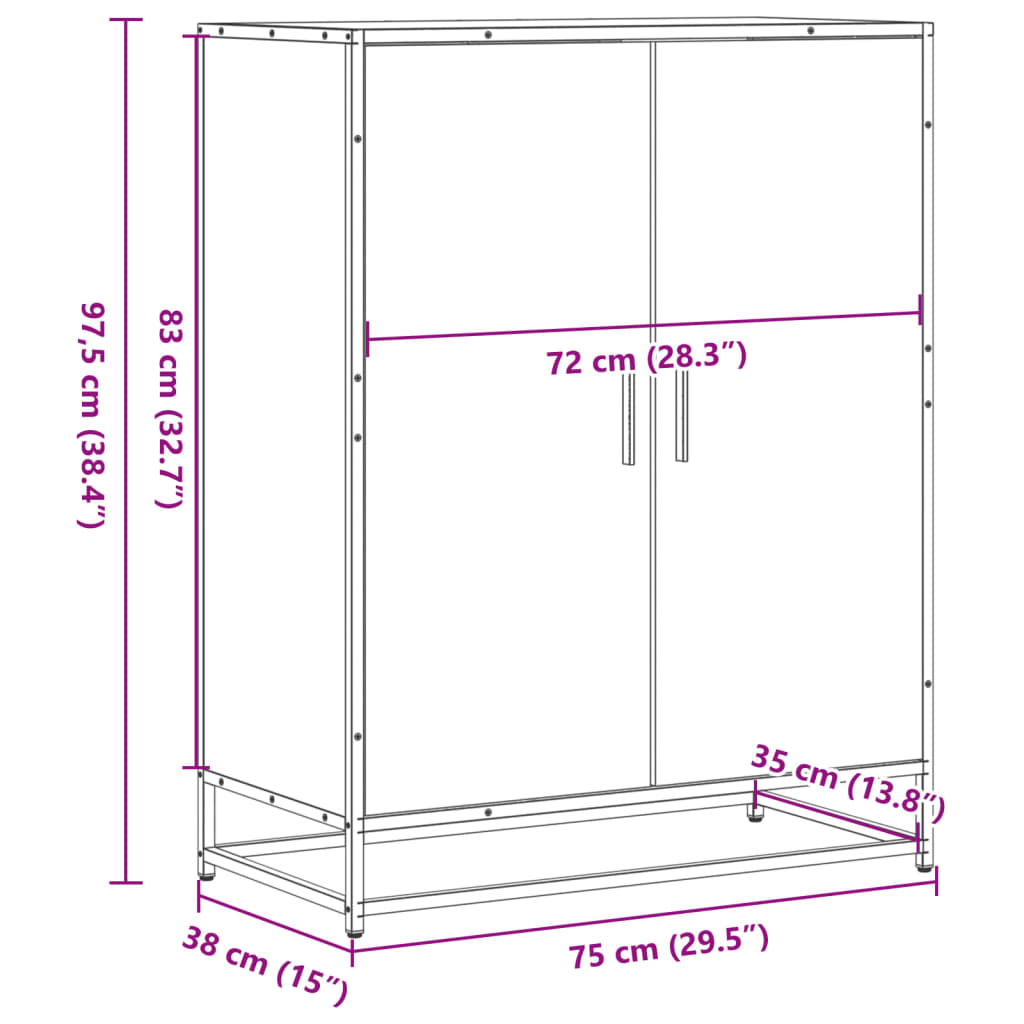 Shoe Cabinet Brown Oak 75x38x97.5 cm Engineered Wood and Metal