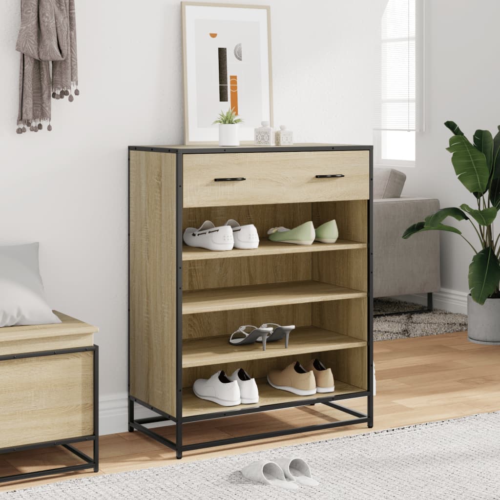 Shoe Cabinet Sonoma Oak 75x38x97.5 cm Engineered Wood and Metal