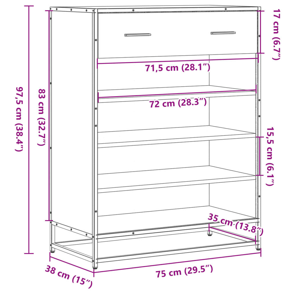 Shoe Cabinet Sonoma Oak 75x38x97.5 cm Engineered Wood and Metal