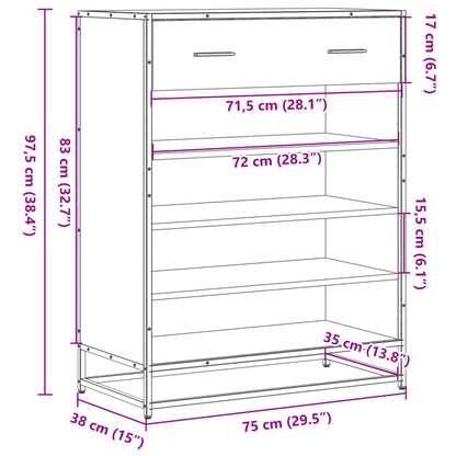 Shoe Cabinet Sonoma Oak 75x38x97.5 cm Engineered Wood and Metal