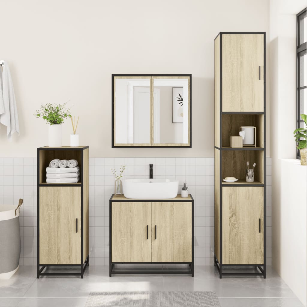 Bathroom Cabinet Sonoma Oak 35x37.5x188.5 cm Engineered Wood and Metal