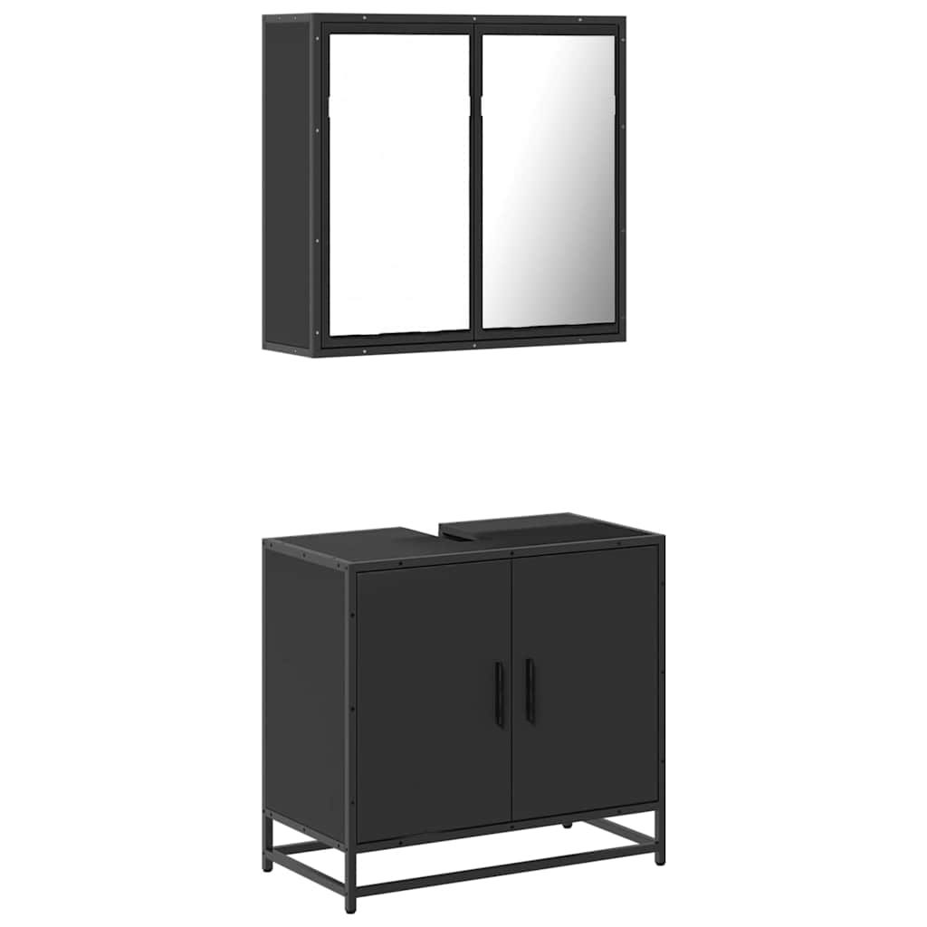 2 Piece Bathroom Furniture Set Black Engineered Wood