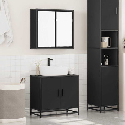 2 Piece Bathroom Furniture Set Black Engineered Wood