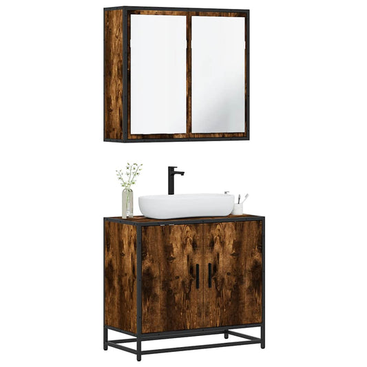 2 Piece Bathroom Furniture Set Smoked Oak Engineered Wood