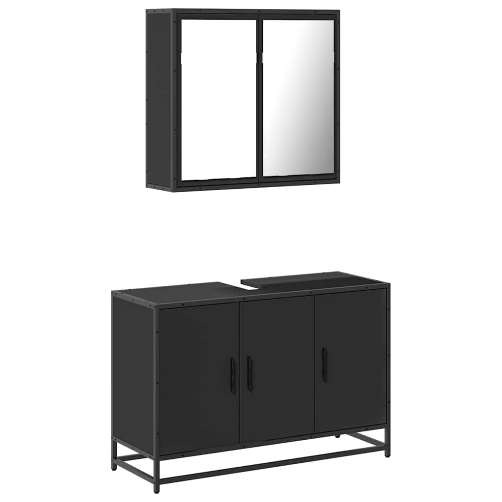 2 Piece Bathroom Furniture Set Black Engineered Wood